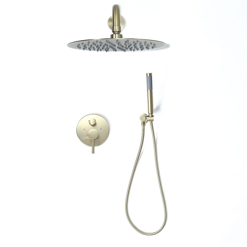 Brushed Gold 10 Round Rainfall Shower Head Wall Mounted Rain Shower System With Handheld Shower 