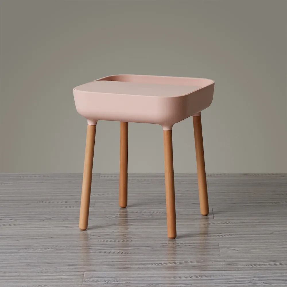 Pink Side Table with Storage Wood Modern End Table Set of 2