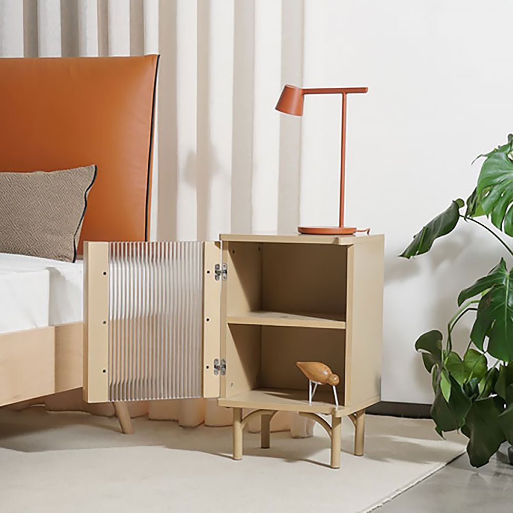 Beige Bedroom Nightstand with Storage Modern Bedside Table