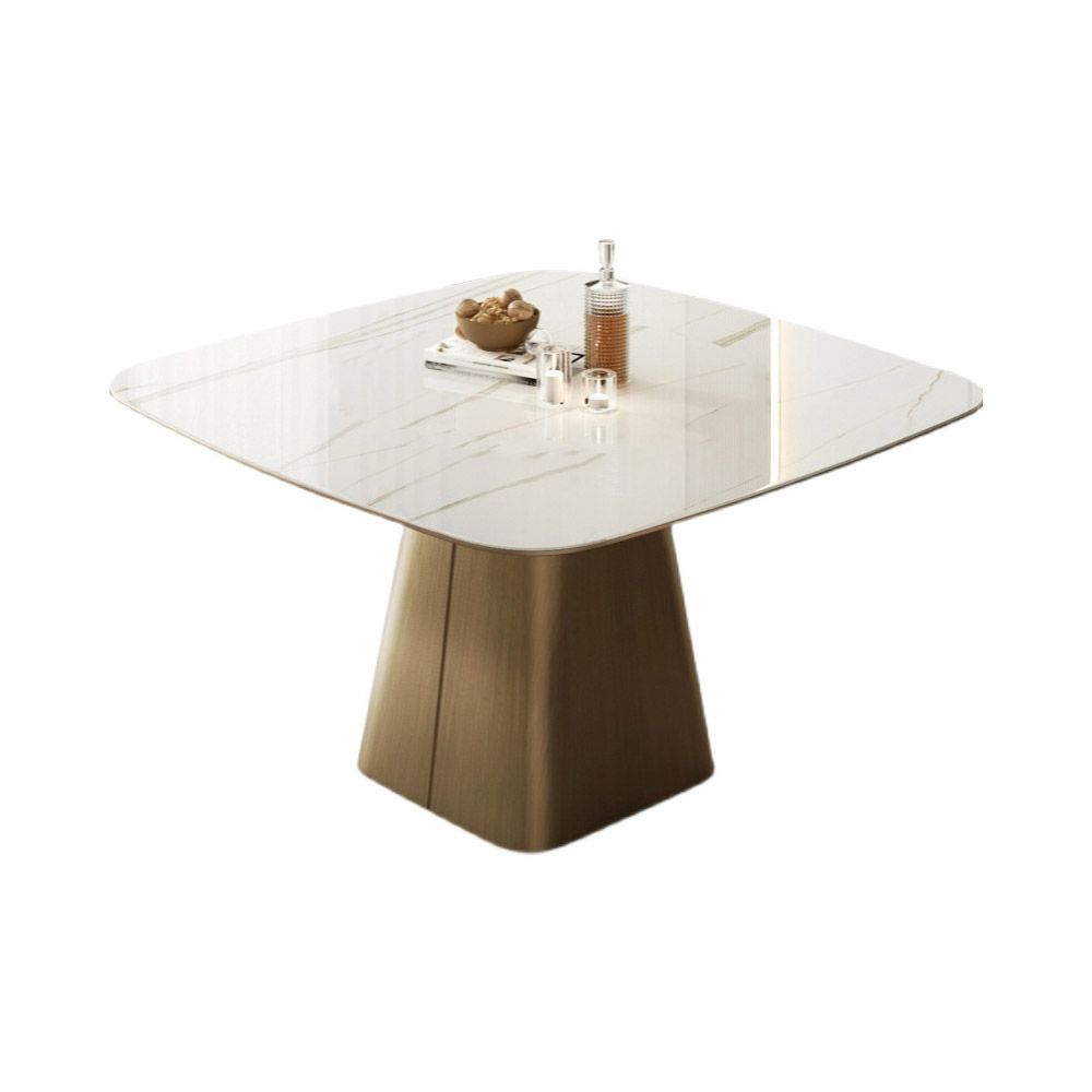 51.2" Modern Square Dining Table with Stone Top & Carbon Steel Trestle