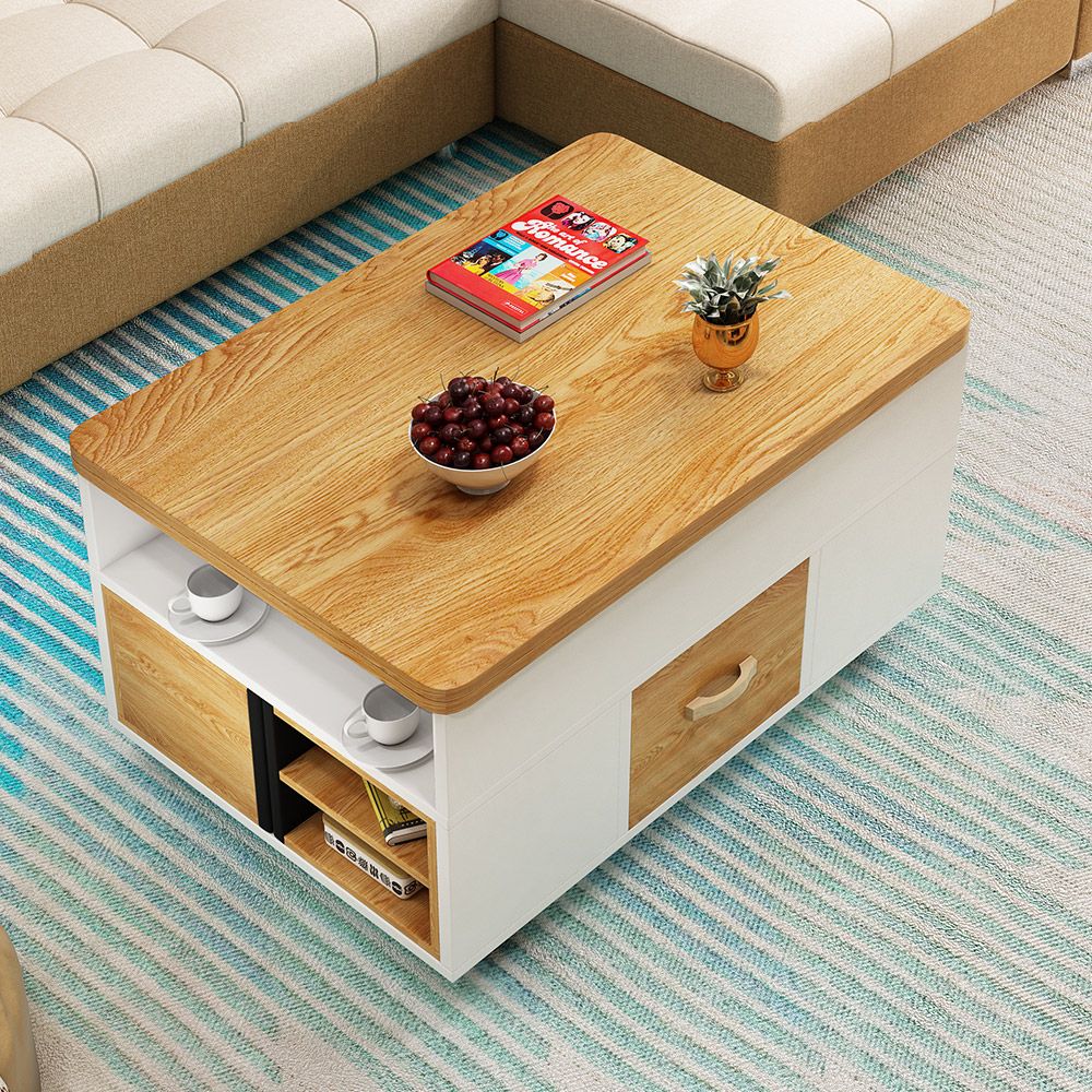 Vintage Lift Top Coffee Table Set with Storage & Stools Extendable in