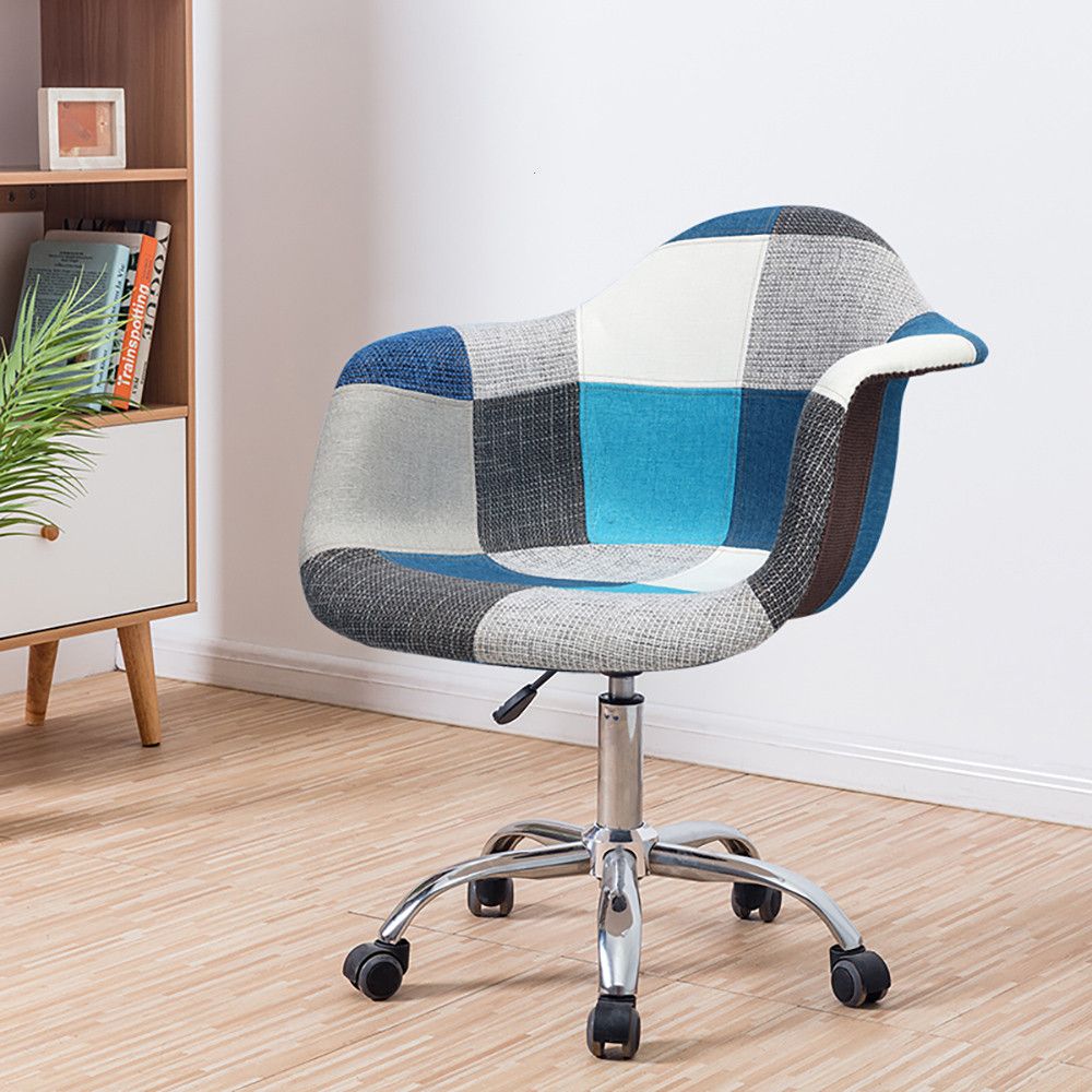 Modern Linen Swivel Office Chair with Arms for Desk Upholstered