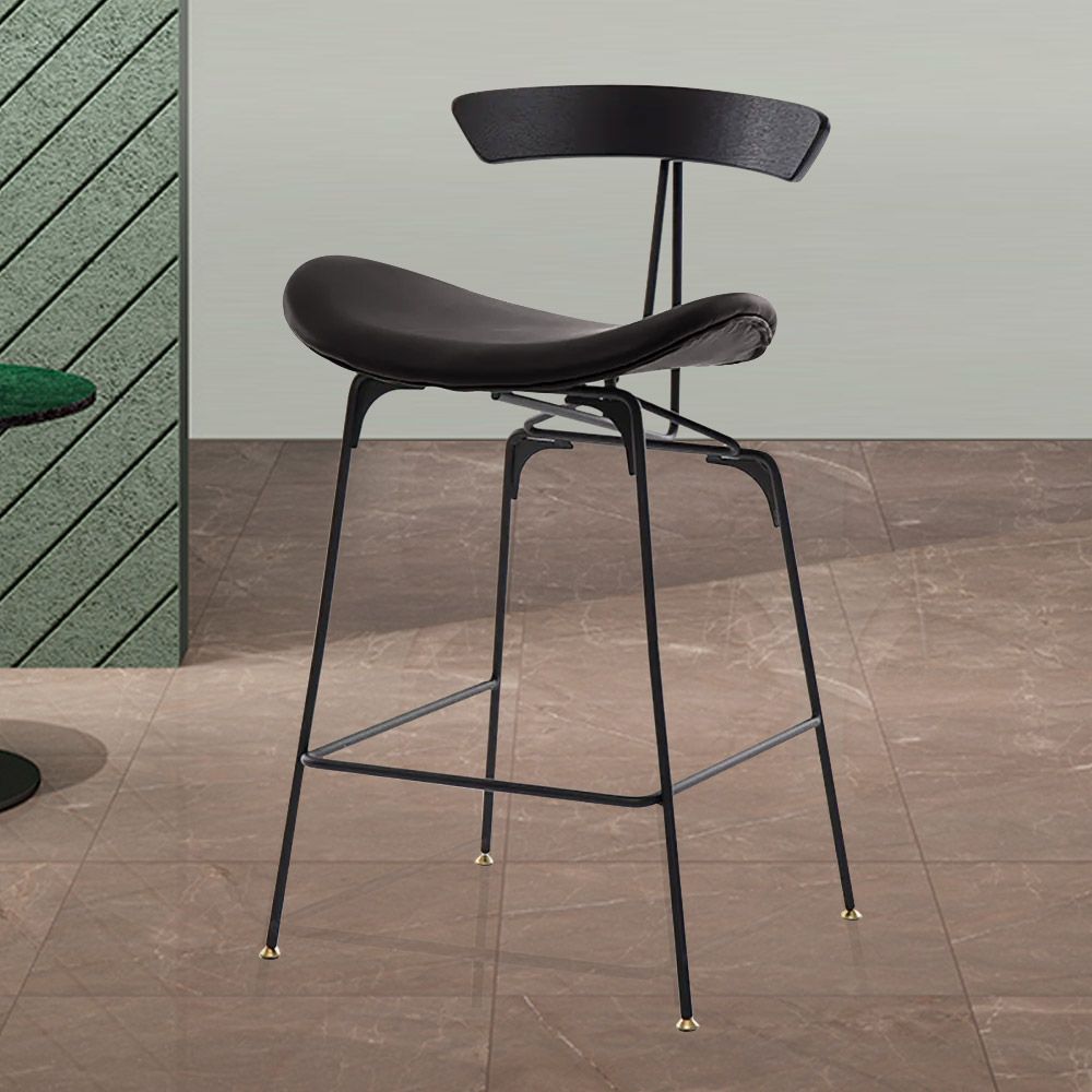 Modern Upholstered 750mm Black PU Leather Bar Stool with Gold Stainless