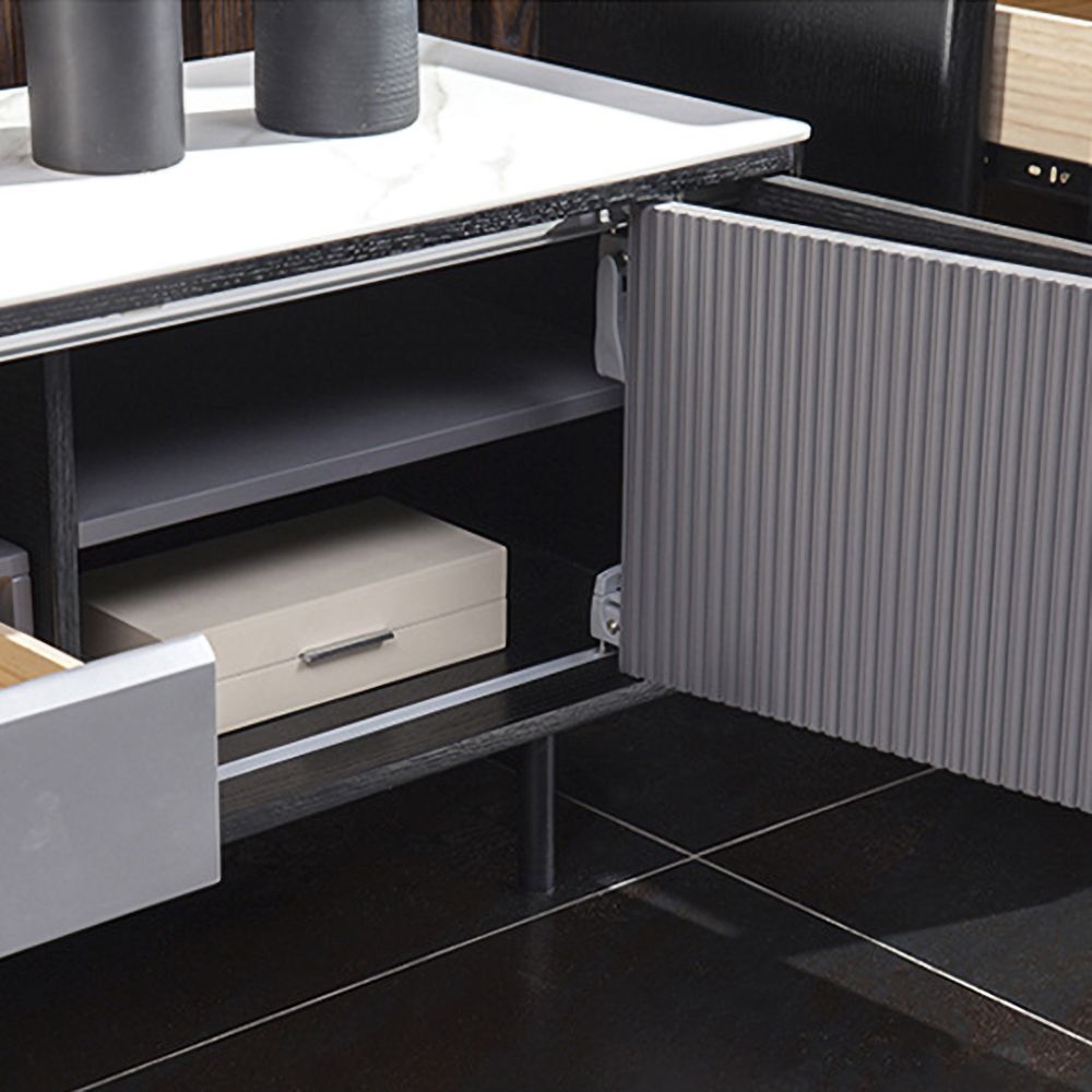 79 „weißer Fernsehtisch Stone Top Medienkonsole mit Falttüren und