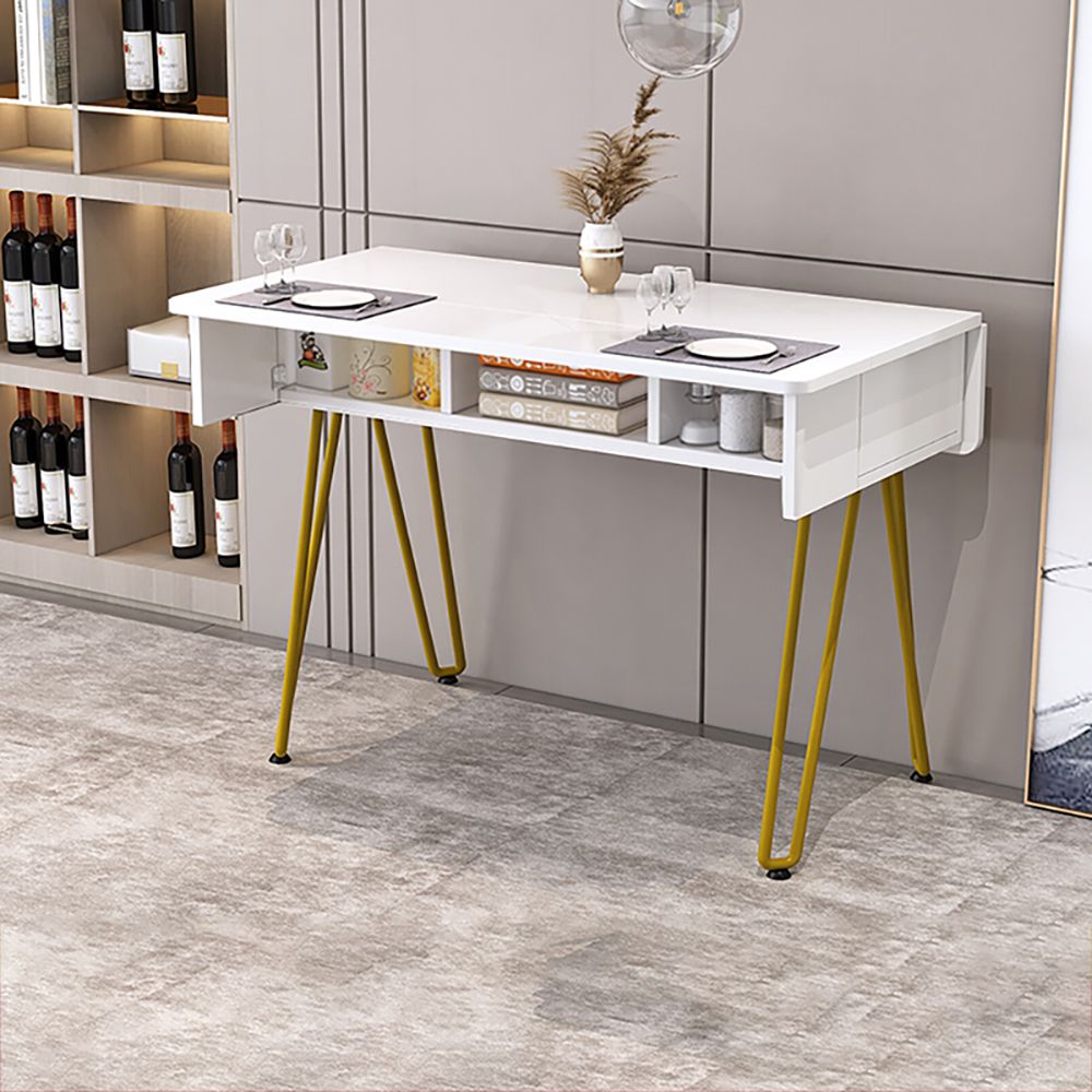 White Desk with Storage Writing Desk Metal Legs in Gold