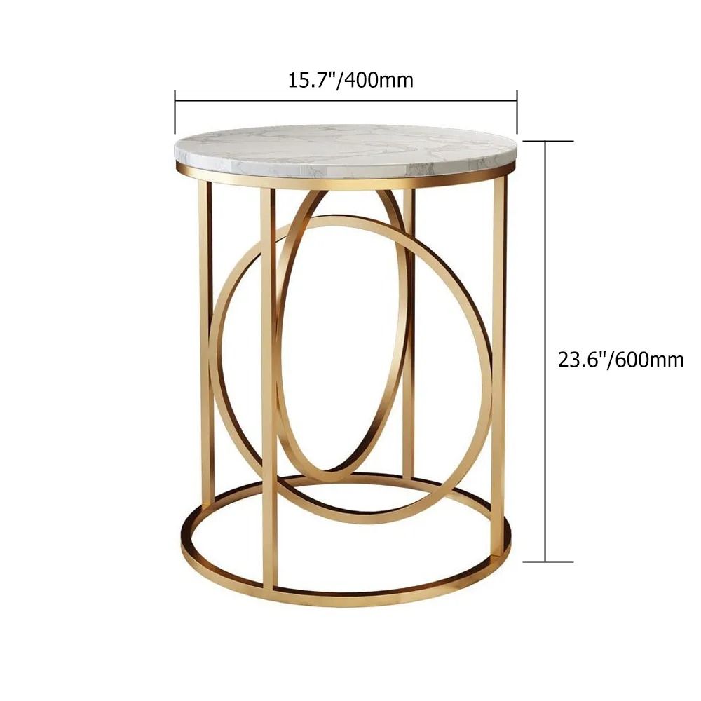 Black Round End Table Marble Top Side Table Metal in Gold