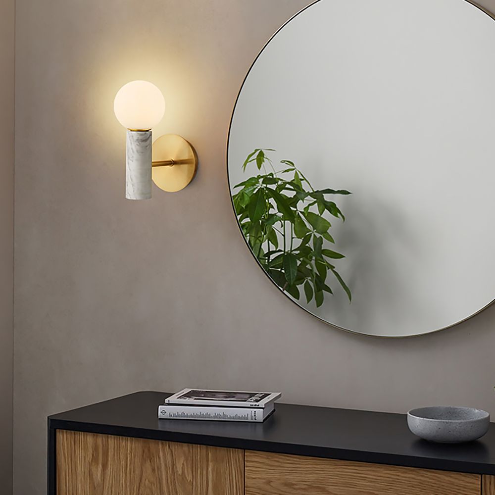 White and Globe Wall Sconce Gold Marble and Metal 1Light Indoor Wall Light