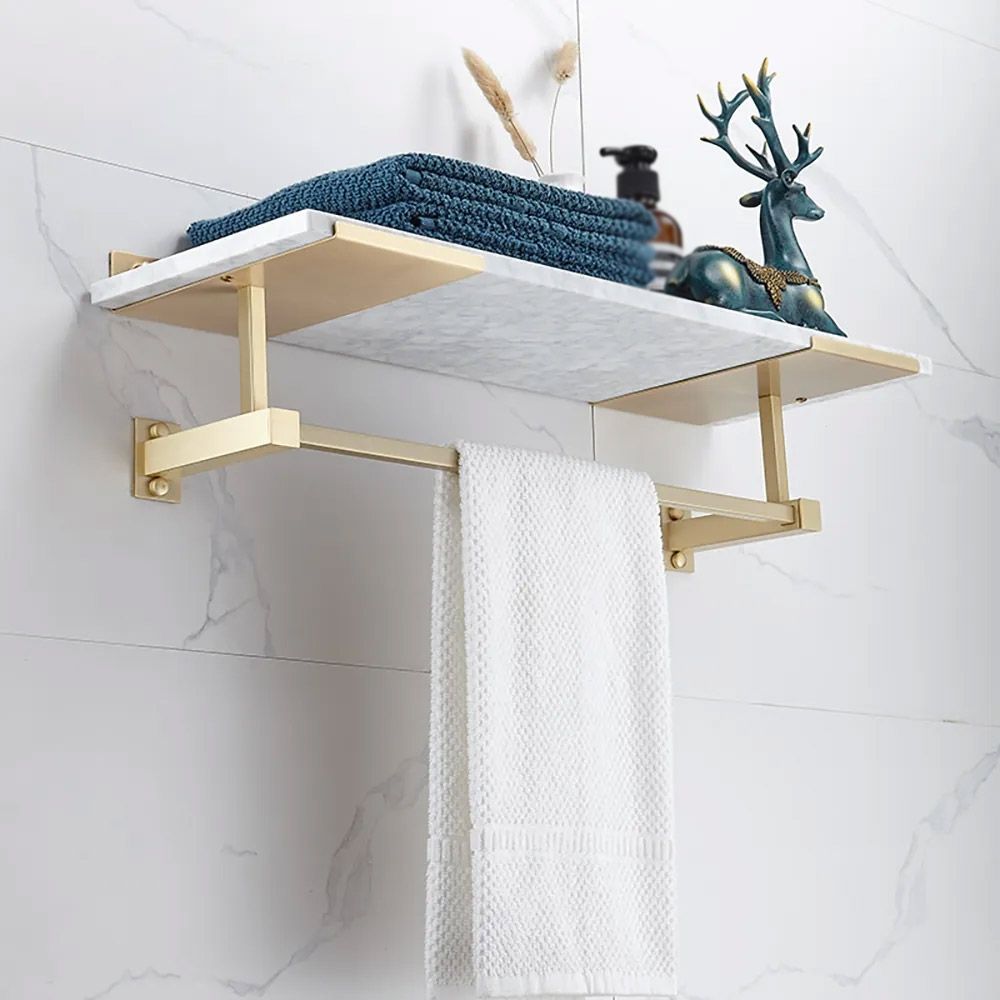 600mm White Bathroom Floating Shelf with Marble Towel Rack