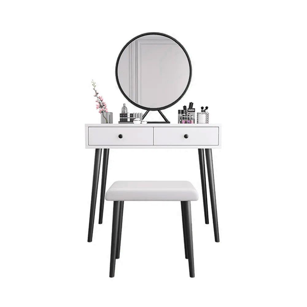 Nordic Black Makeup Vanity Set with 2 Drawers Stool & Mirror Included
