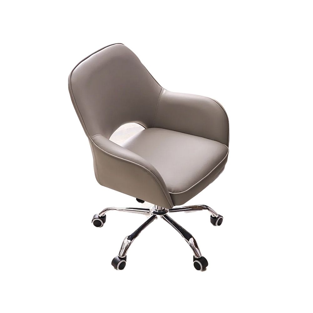 Gray Swivel Office Chair for Desk Upholstered Faux Leather Task Chair