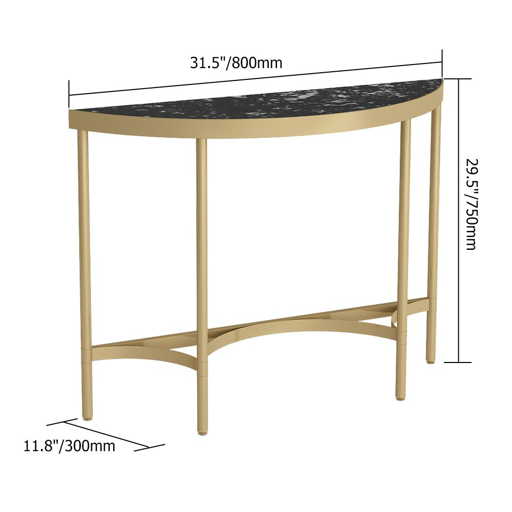 Modern White Semicircle Console Table with Marble Top Metal Base