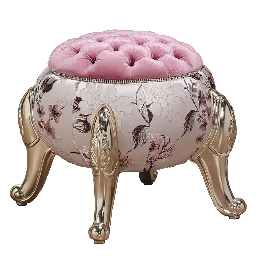 Retro Pumpkin Stool Ottoman Tufted Upholstered Round Ottoman