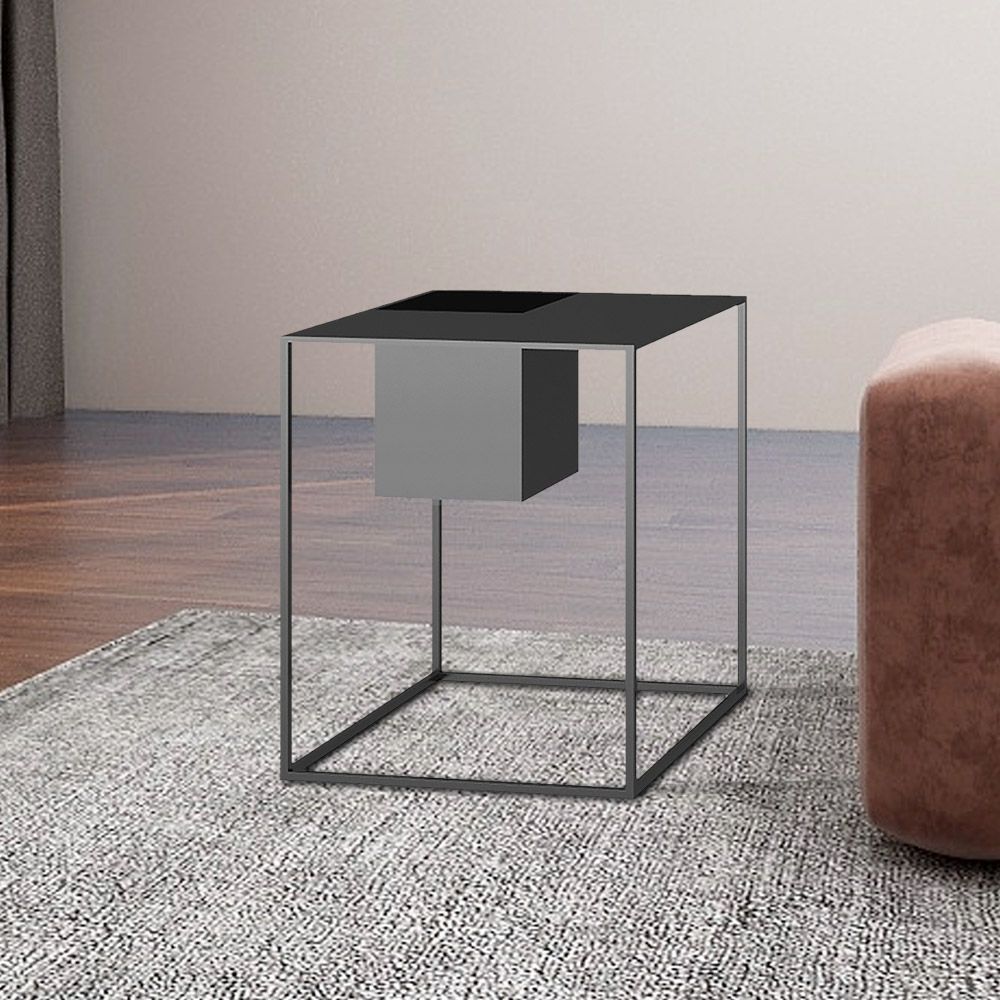 Modenrn Black Metal End Table with Storage Square Side Tables