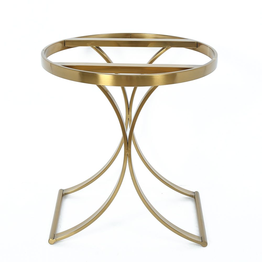Modern Luxurious Round Black Stone Side Table XBase End Table in Gold