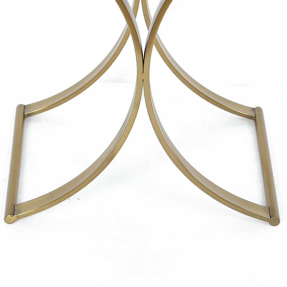 Modern Luxurious Round Black Stone Side Table XBase End Table in Gold