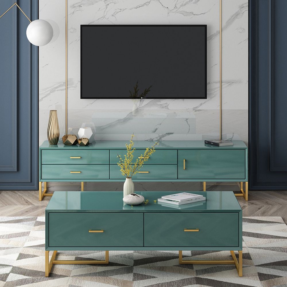 70" Nordic Green TV Stand Postmodern Entertainment Center with 4
