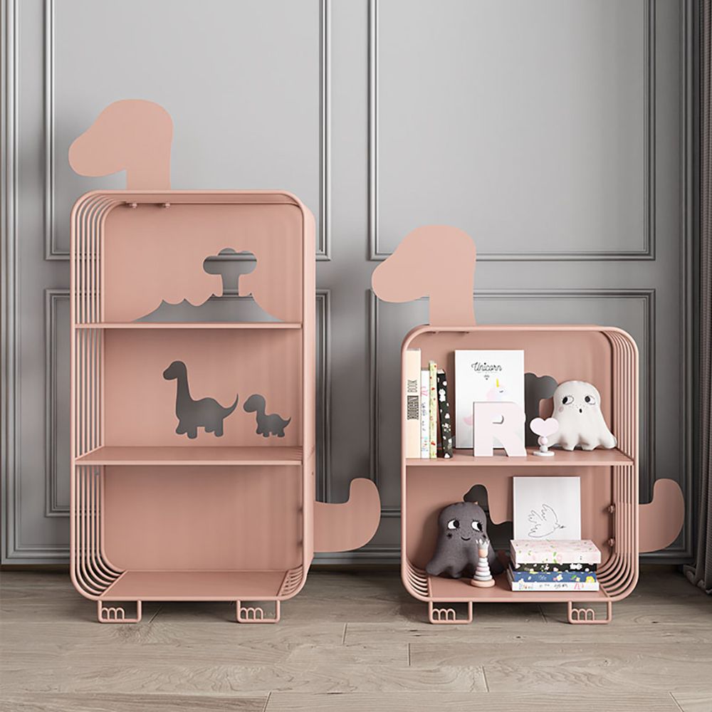 Kids Bookshelf Dinosaur Metal Baby's Bookcase in Pink