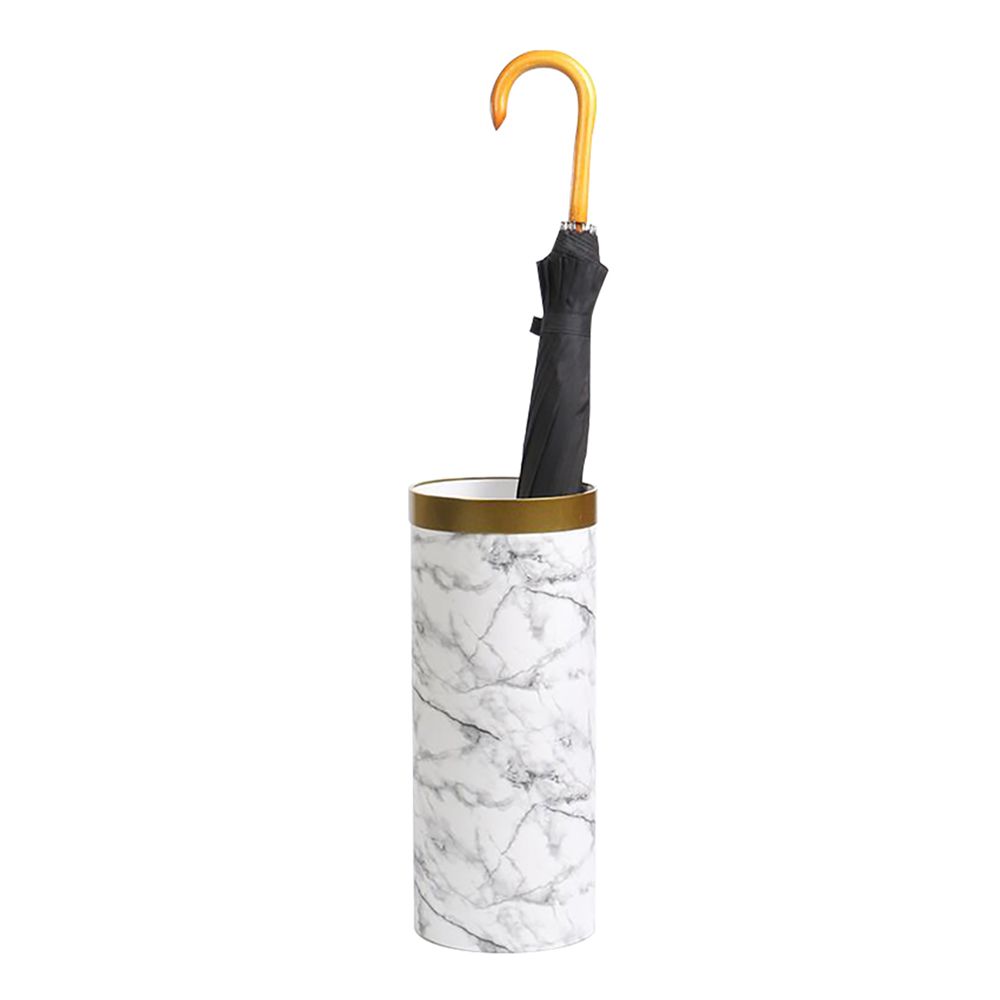 18.9" Luxury Marble Veneer Umbrella Stand in White & Gold