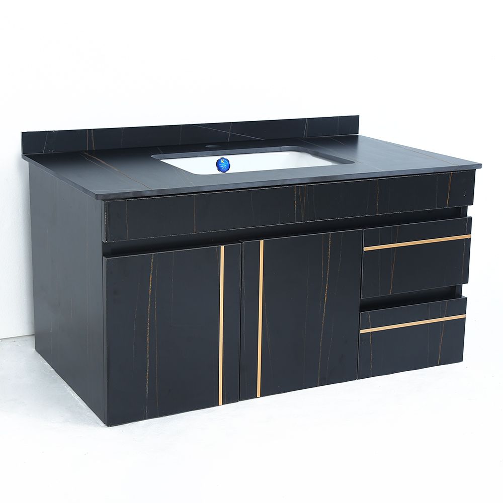 Modern 900mm Black Floating Bathroom Vanity Wall Mount Ceramic Single Basin Vanity