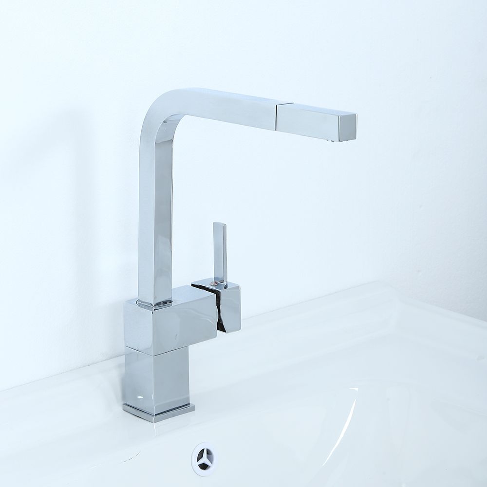 Contemporary Single Handle Square PullOut Brass Kitchen Faucet in