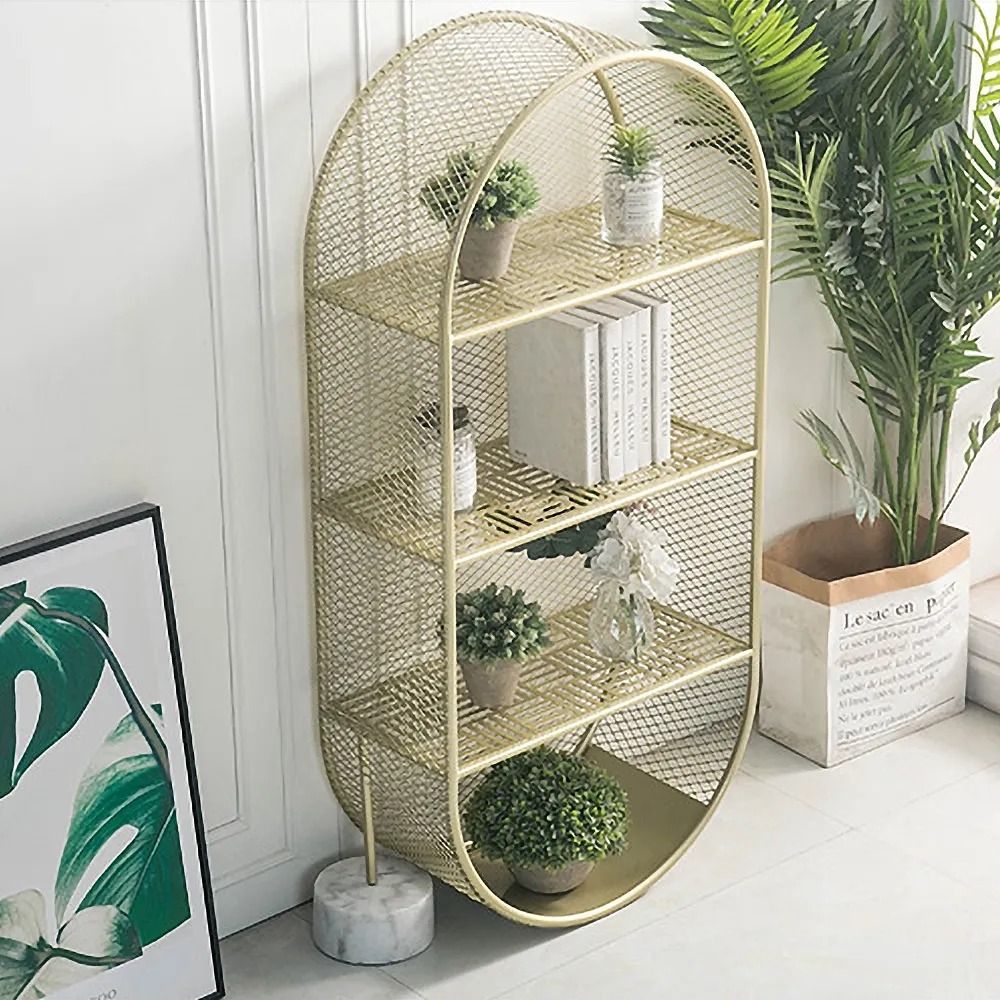 MidCentury Gold 5Shelf Bookshelf Metal Oval Bookcase B