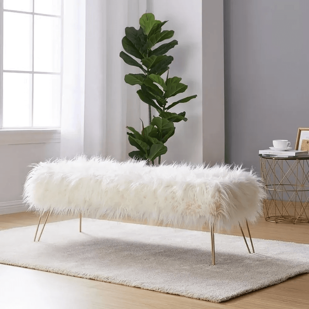 Faux Fur Bench Bench Puffy Modern Furry Bench