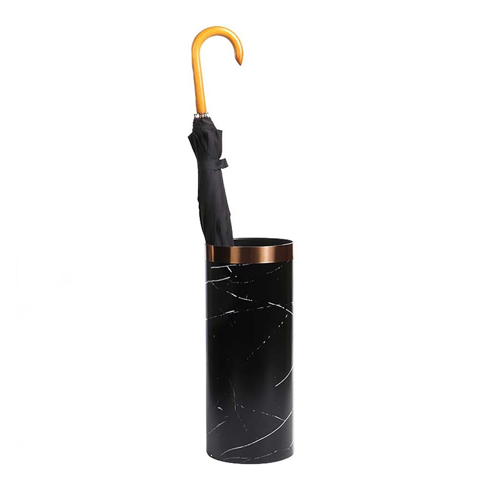 18.9" Luxury Marble Veneer Umbrella Stand in Black&Gold