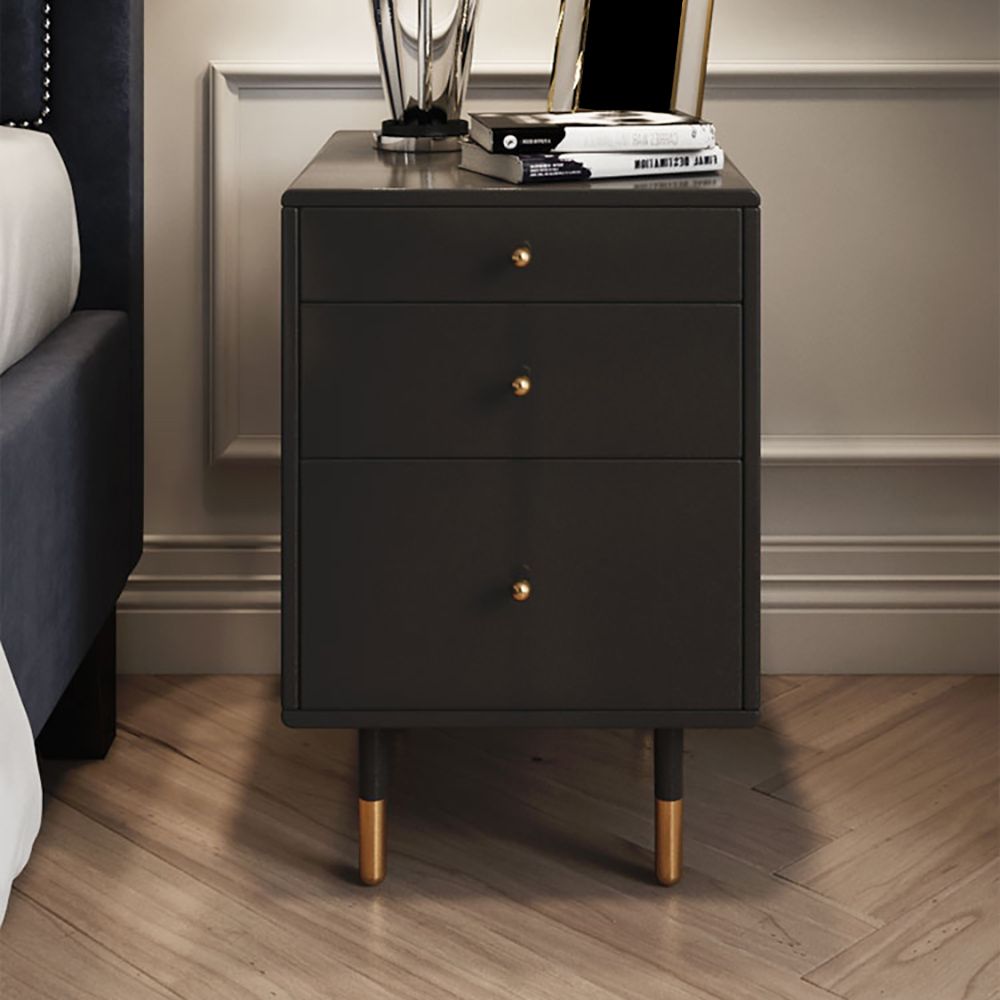 Modern Black Nightstand Nordic Bedside with 3 Drawers in Gold