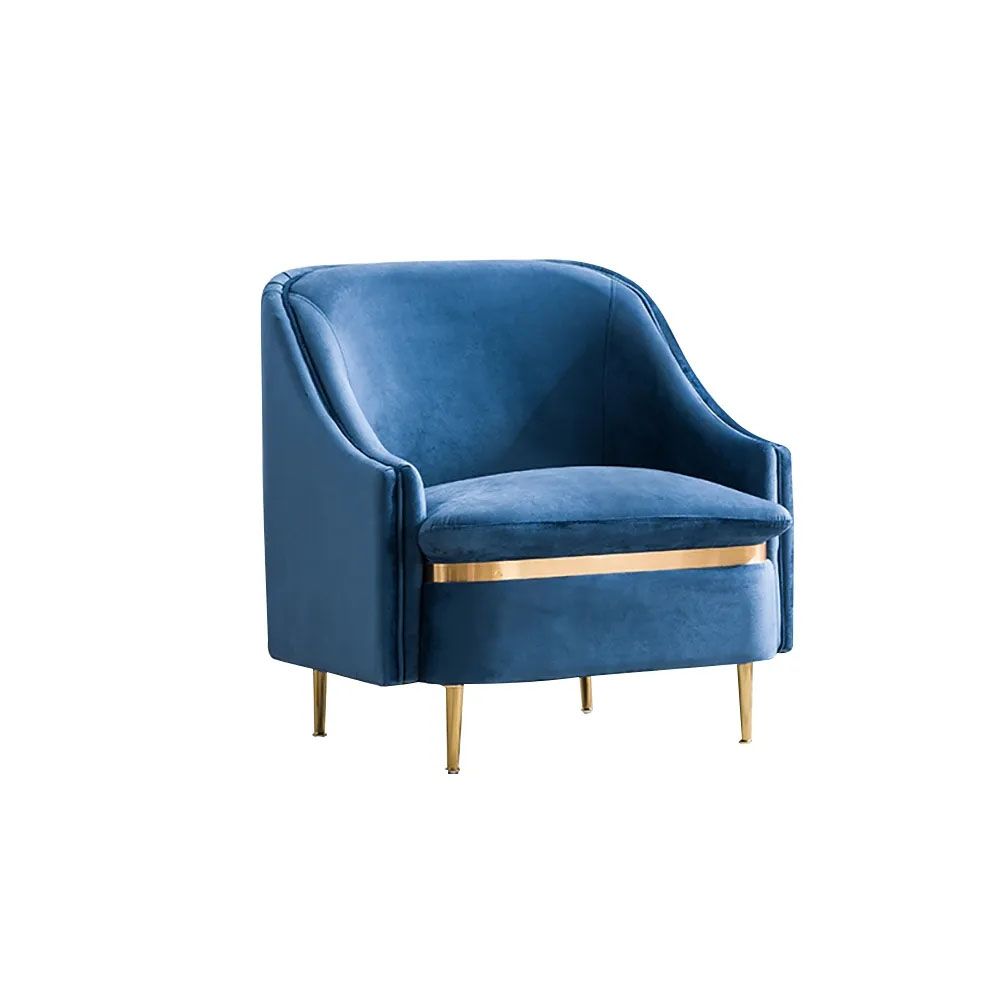 Blue Midcentury Accent Chair Upholstered Velvet Accent Chair in Gold