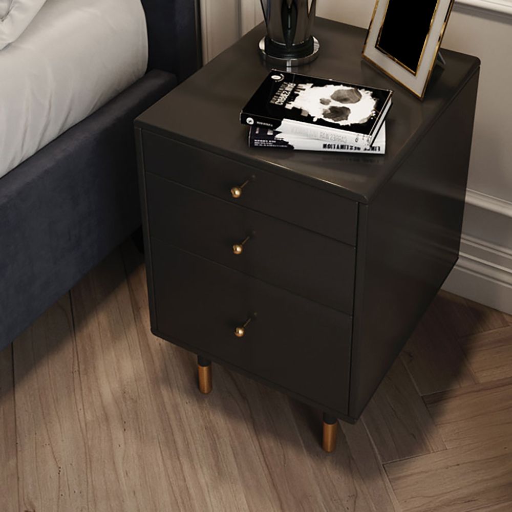 Modern Black Nightstand Nordic Bedside with 3 Drawers in Gold