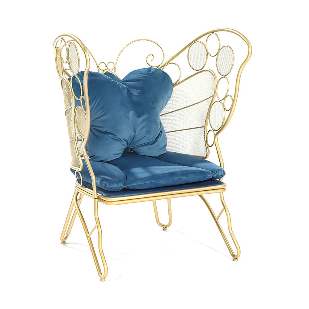 Blue Butterfly Accent Chair Upholstered Velvet Chair Modern Accent