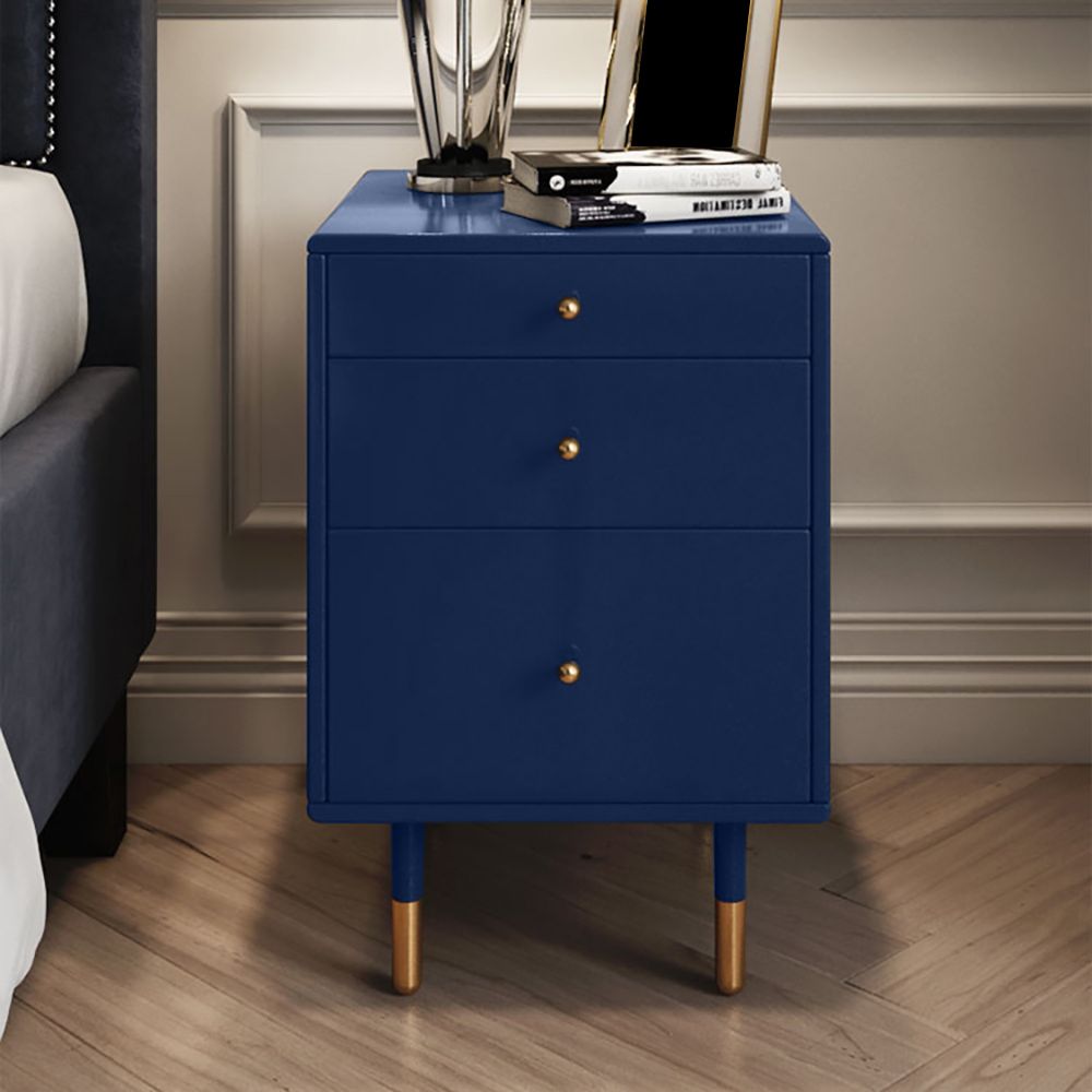 Modern Blue Nightstand Nordic Bedside with 3 Drawers in Gold