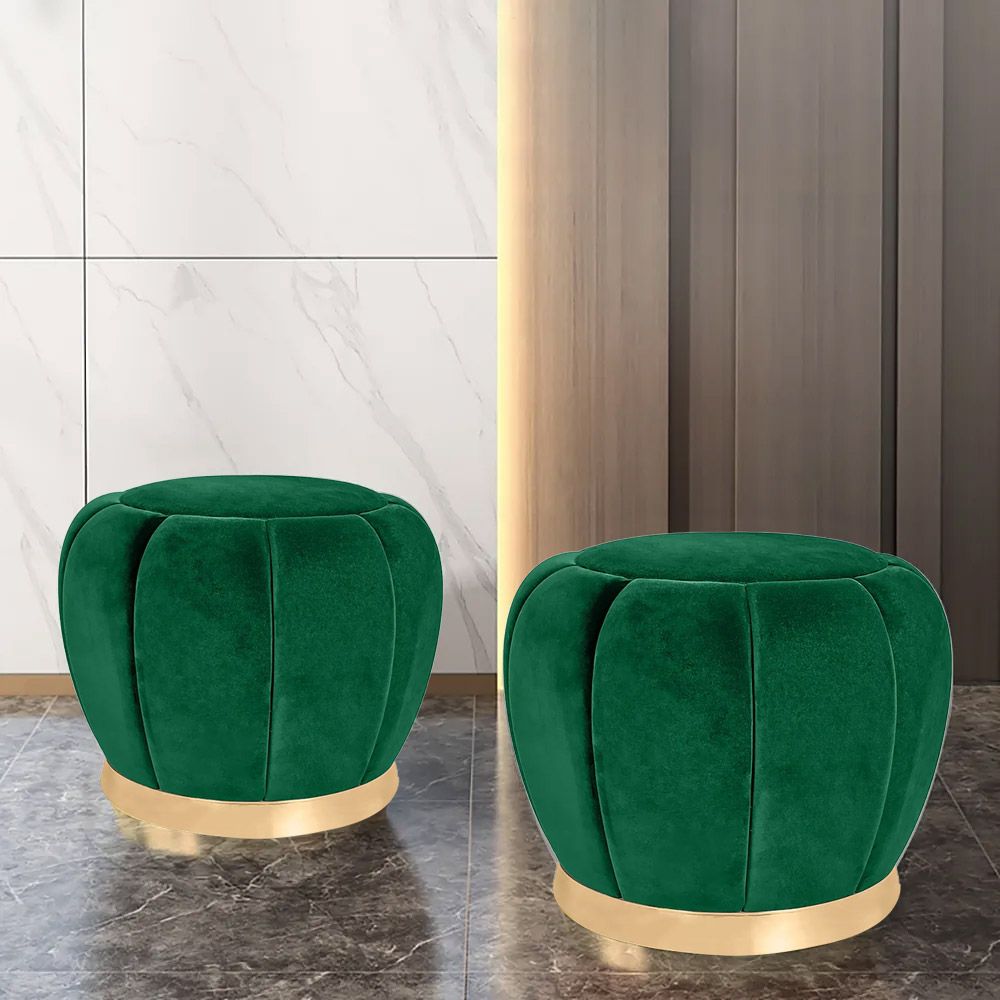Green Velvet Ottoman Mini Round Pouf Small