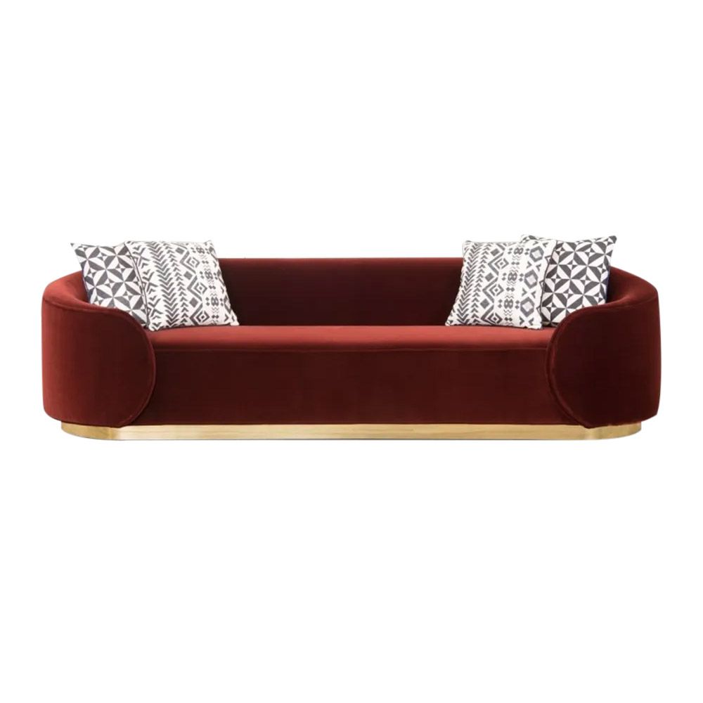 Red 3Seater Sofa Upholstered Velvet Sofa Pillows Included