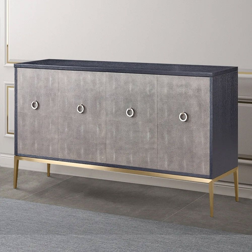 61" Gray Sideboard Buffet with 4 Doors Gold Stainless Steel Legs