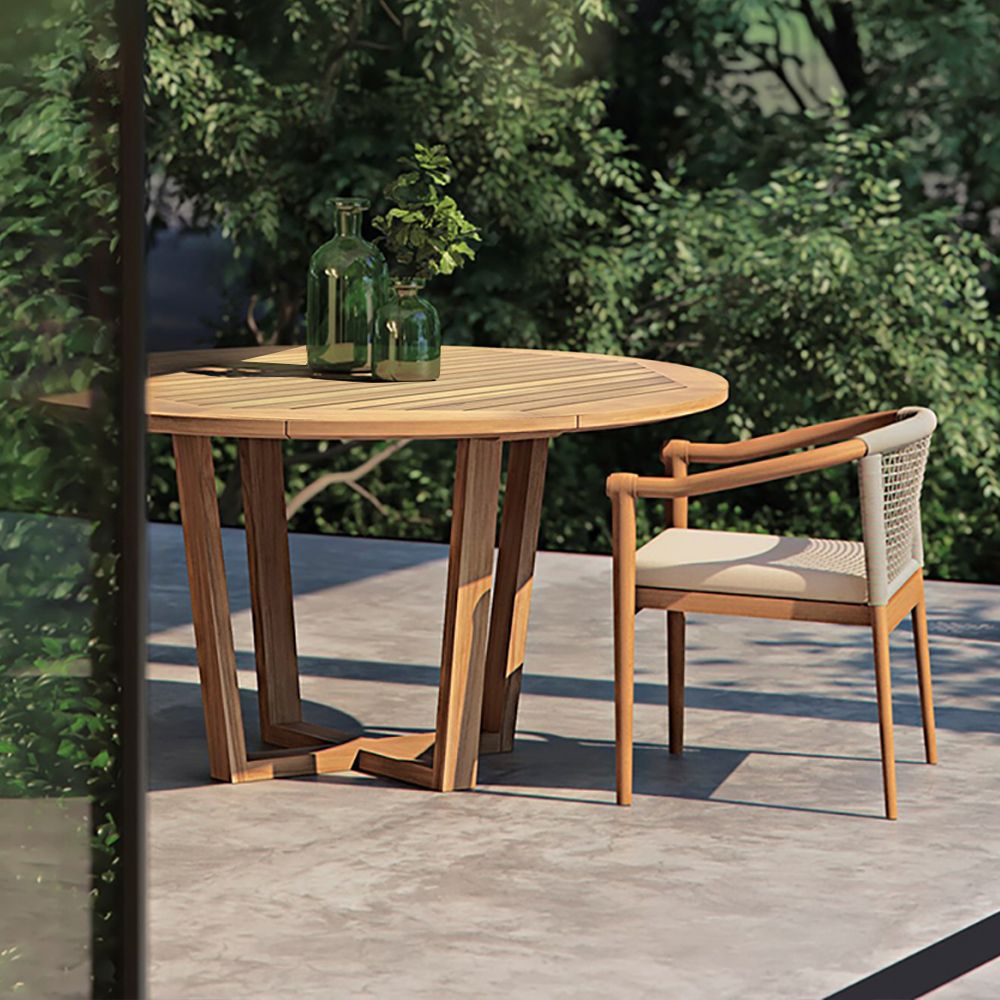 7Pieces Wooden Outdoor Dining Sets Round Dining Table with 6 Chairs