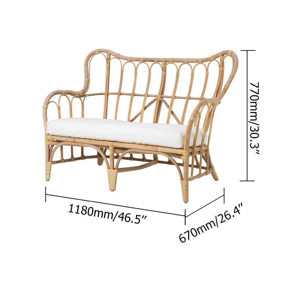 Natural Style Woven Rattan Loveseat 2Seater Outdoor Sofa with Cushion