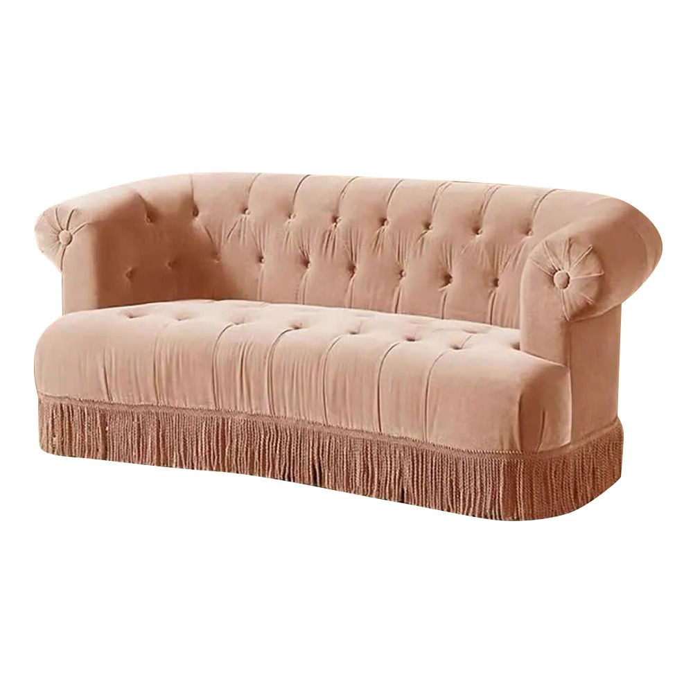 Retro Tassels Chesterfield Sofa Velvet Upholstered Sofa 82.7"Pink