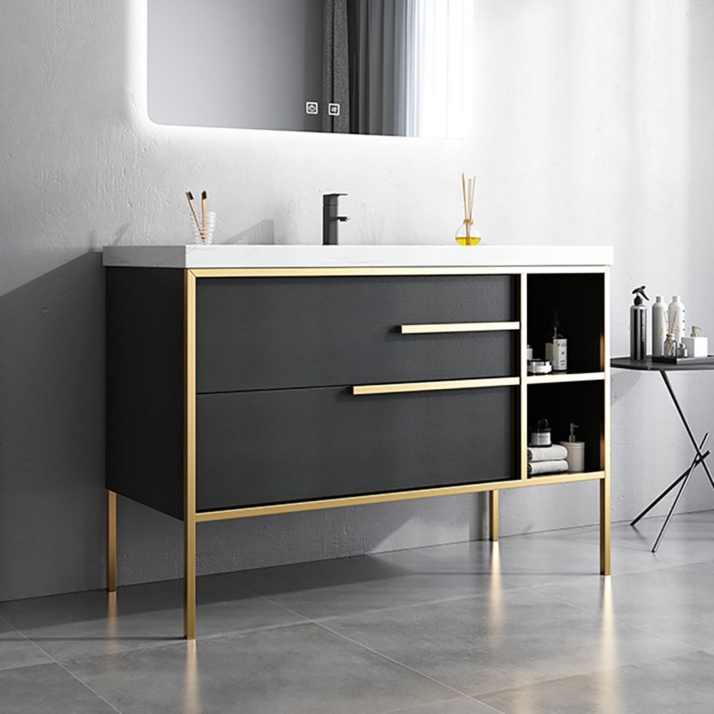 39.4" FreeStanding Black Bathroom Vanity Stone Top with Storage