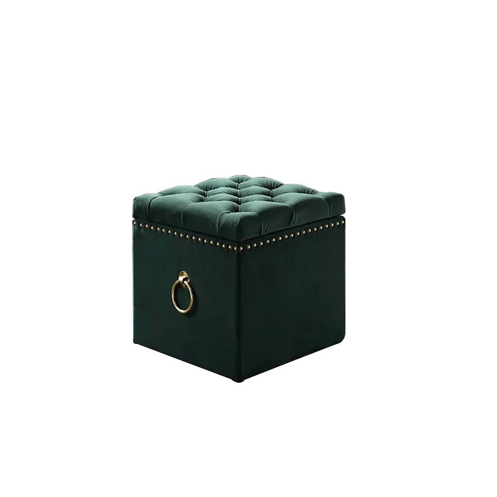 Green Large Tufted Storage Cube Stool Velvet Upholstered Ottoman Stool