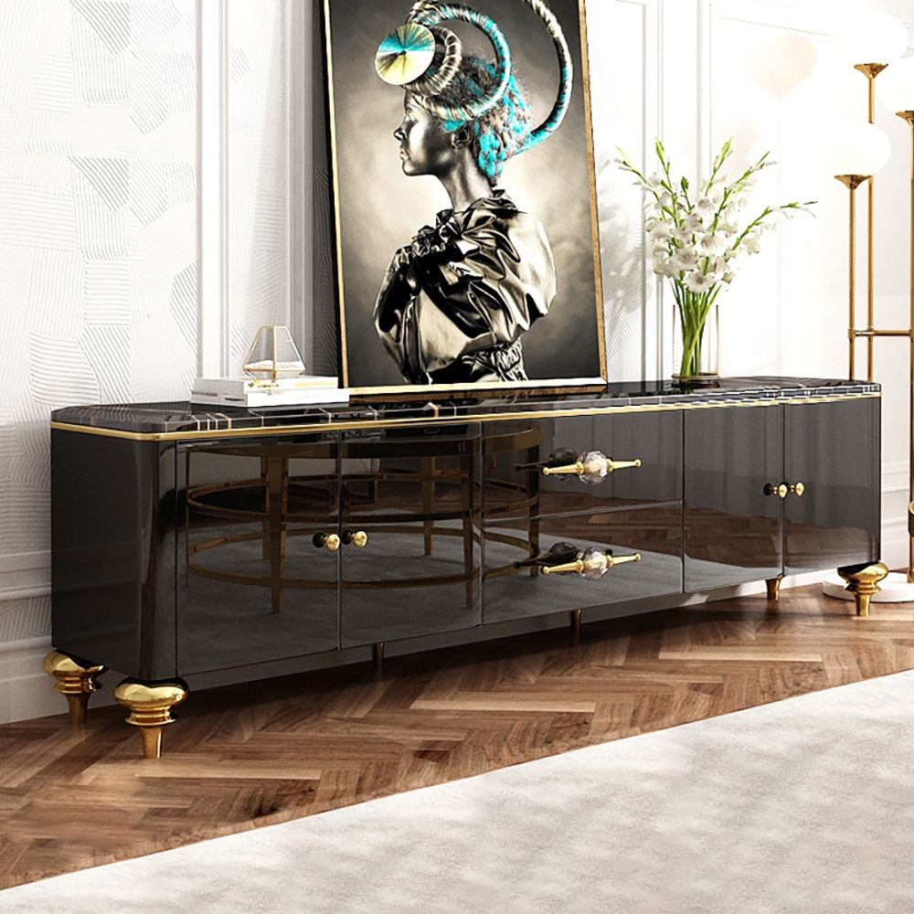 Modern Black TV Stand 4 Door 2 Drawer Luxurious Media Console   B5f2bb84f2424c4e9064e74ead1cd9aa 