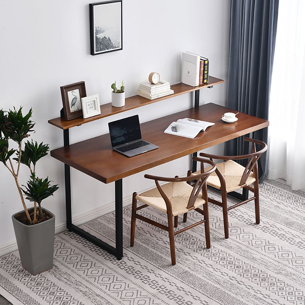 63" 2 Levels Industrial Writing Desk Pine Wood Home Office Desk