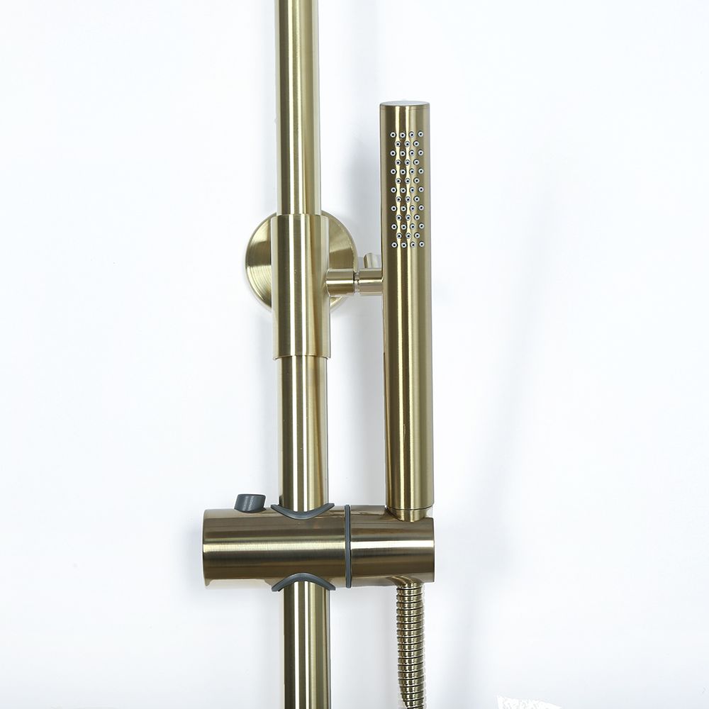 Brushed Gold Exposed Rainfall Shower Fixture with Handshower & Tub ...