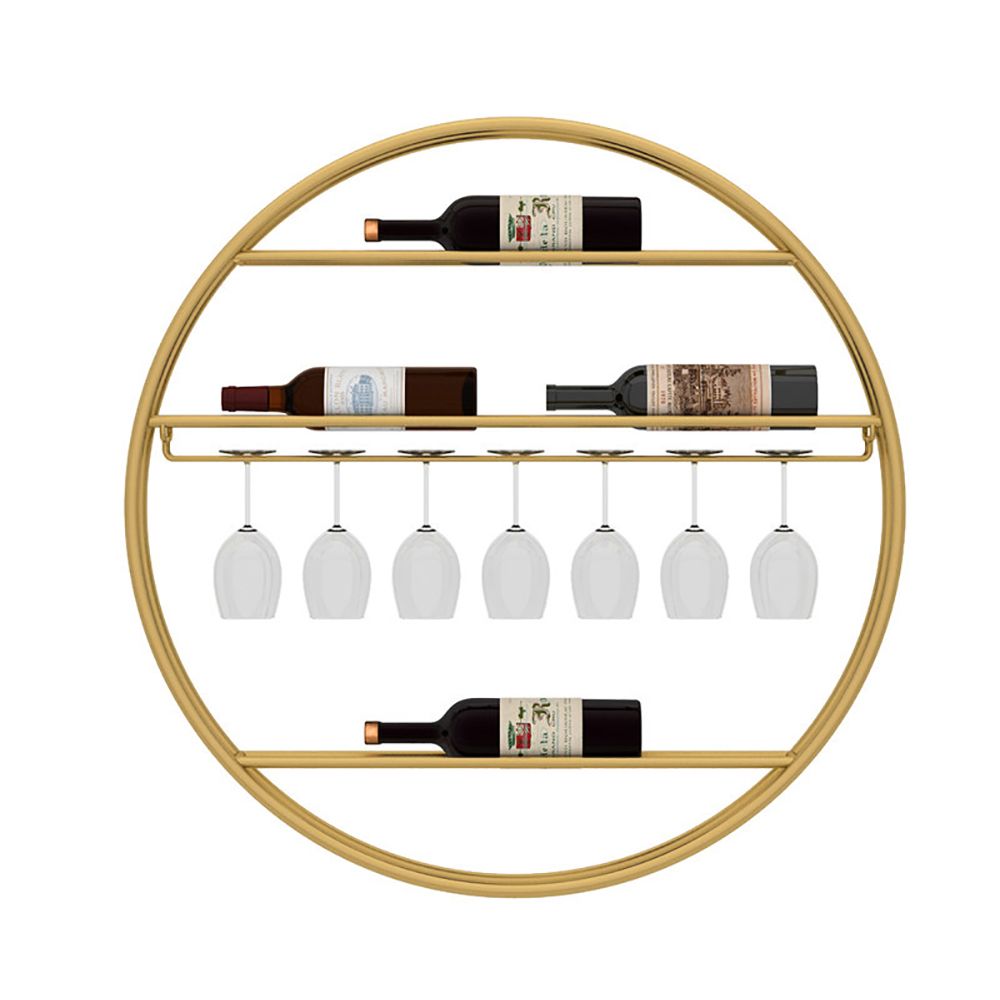 Modern Metal Gold Round Wine Rack Wall Mounted Wine Rack Glass Rack