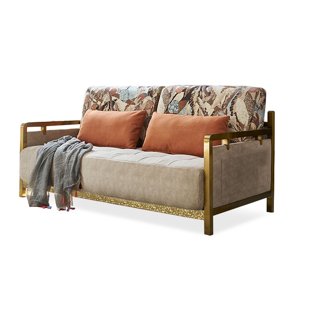 Modern King Convertible Sleeper Sofa Gold Metal Beige Upholstered Sofa