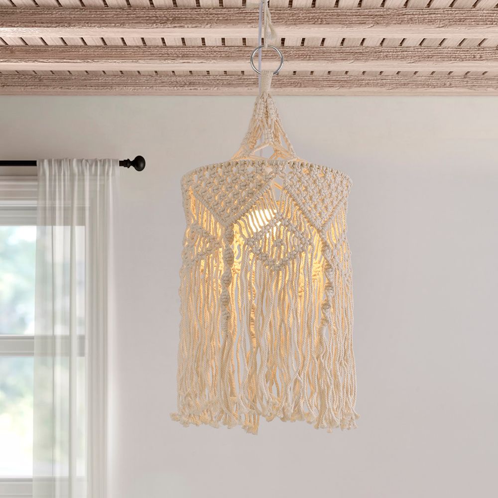 Bohemian Macrame Light White Pendant Light 1-Light