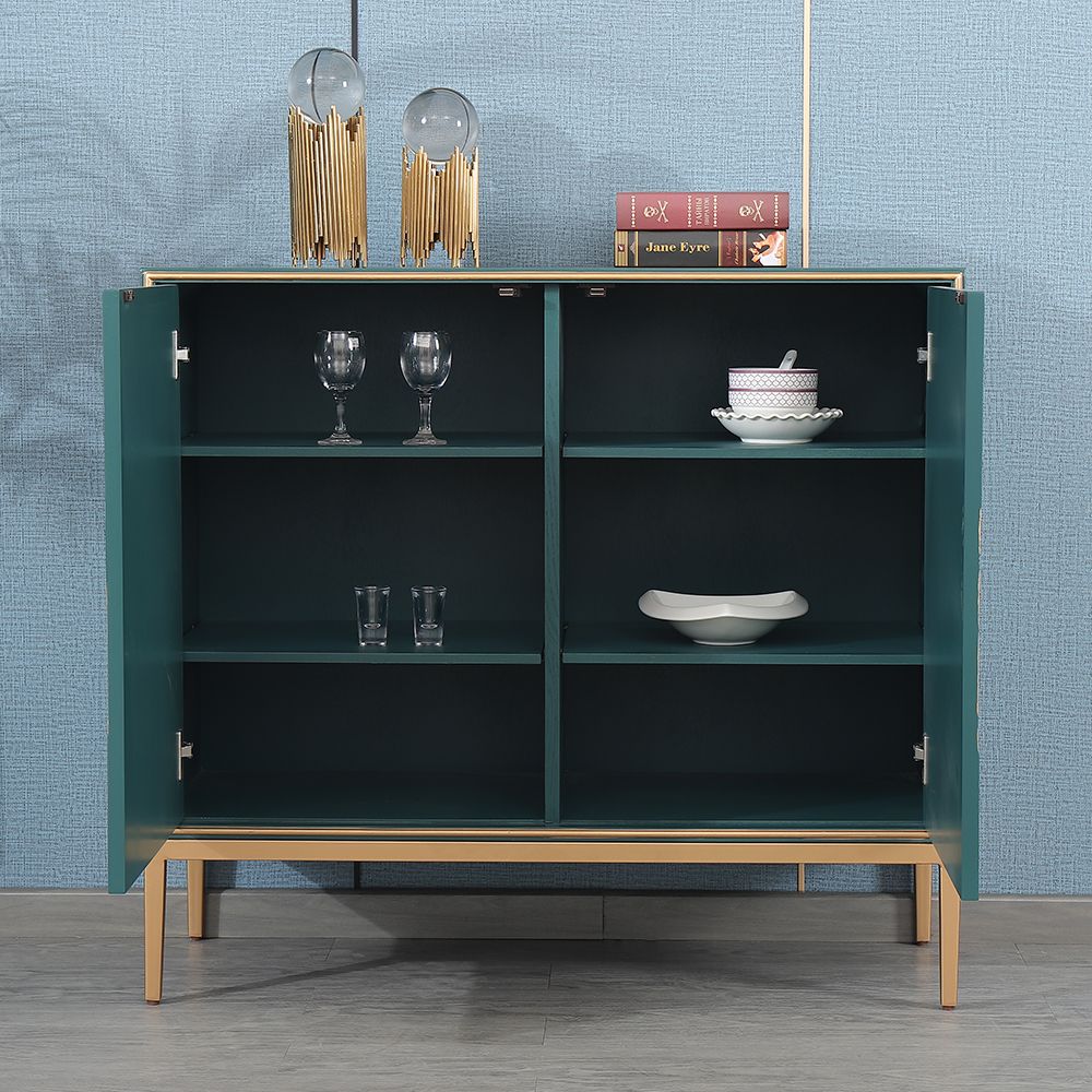 39" Postmodern Green & Gold Display 2Door 4Shelf Artistic