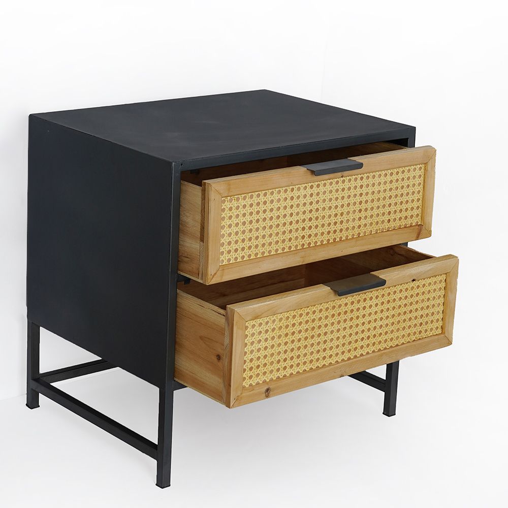 Industrial Nightstand Rattan Nightstand with 2 Drawers Storage for Bedroom