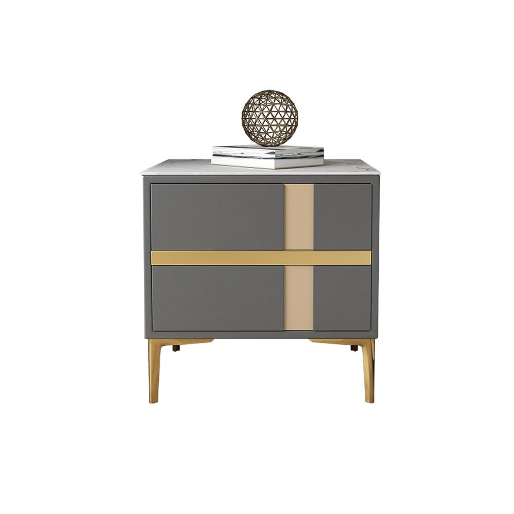 Deep Gray Bedroom Nightstand with 2Drawer Modern Bedside Table Stone Top