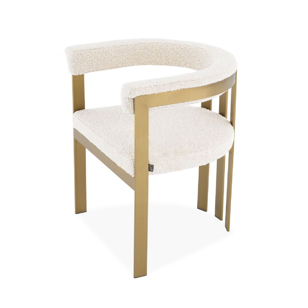 Post-modern Accent Chair Metal & Lamb Wool in White & Gold
